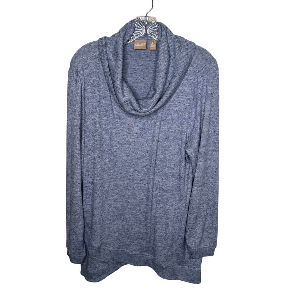 Chico’s 3 (XL/16) Blue Heather Cowl‎ Neck Sweater Soft Knit Long Sleeve Pullover